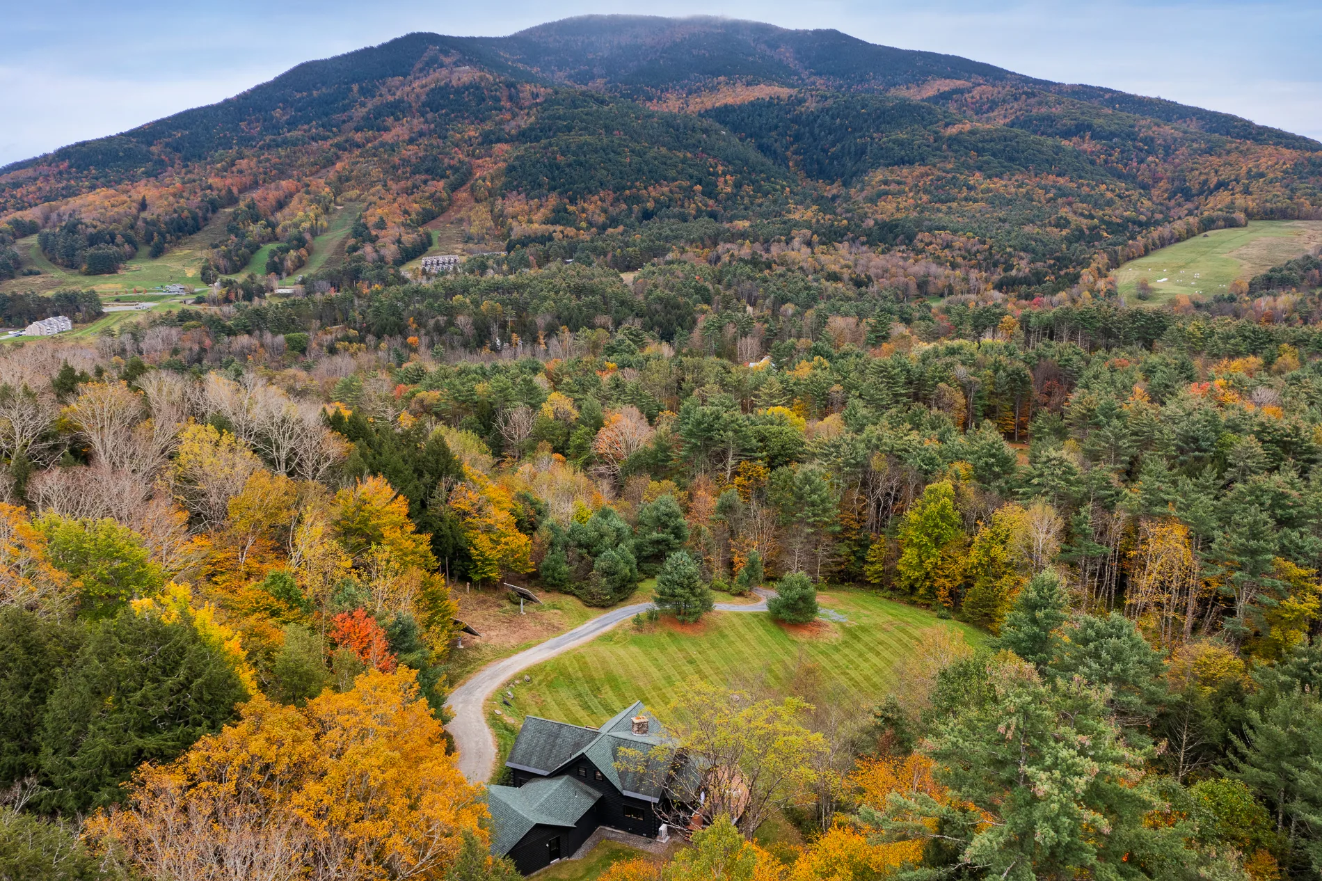 Aerial view of Mount Ascutney and the surrounding Vermont landscape