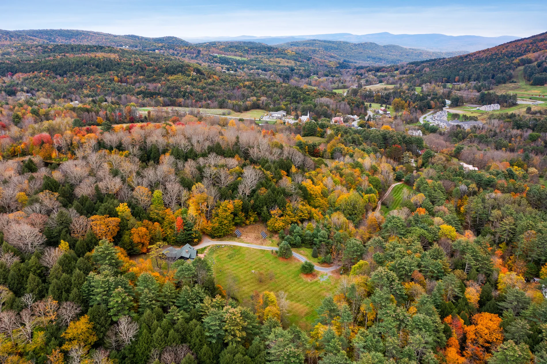 Peak autumn foliage across the valley